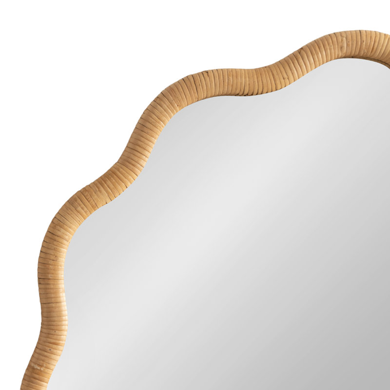 Scalloped Round Rattan Bathroom Mirror, 32" x 32"