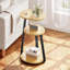 Table d'appoint moderne ovale avec rangement à 3 niveaux, structure en métal et finition chêne, table de bout compacte pour le salon, la chambre à coucher, le canapé ou la salle de bain