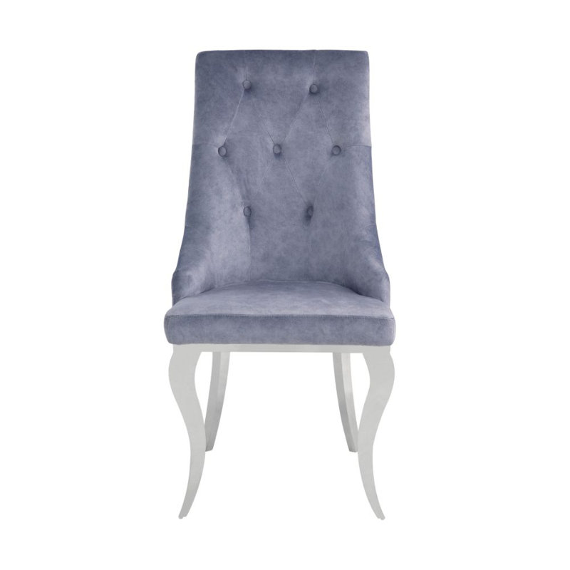 Gray Tufted Upholstered Side Chair with Metal Legs