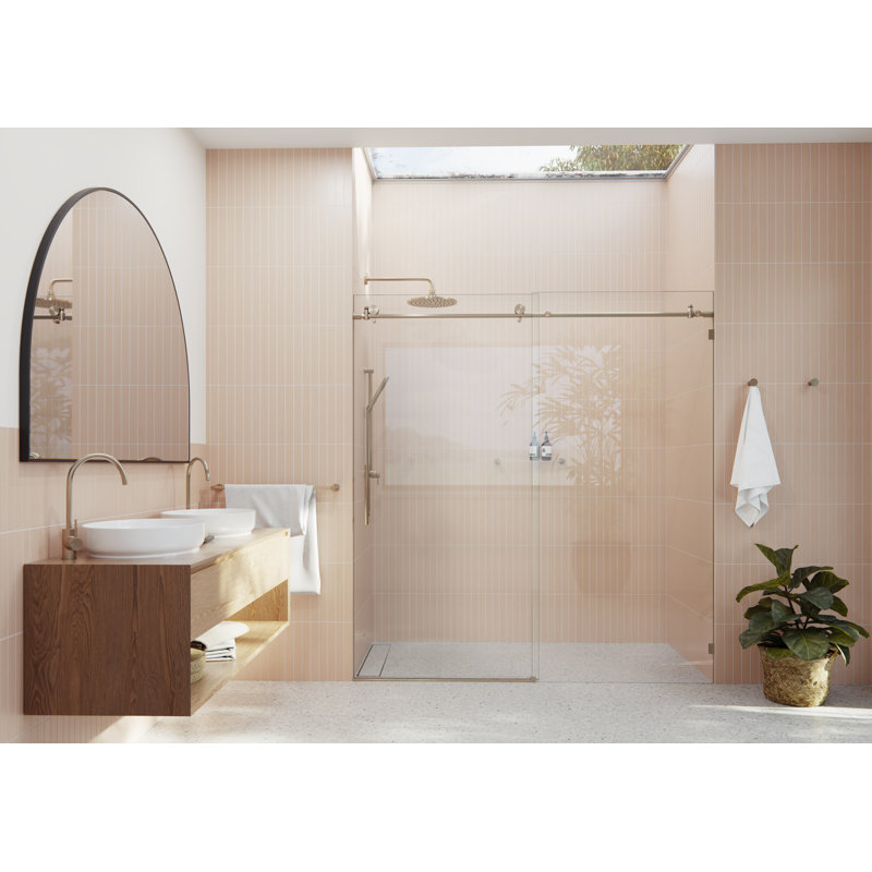 Eclipse 64 - 68 in. x 78 in. Fully Frameless Sliding Shower Door, Brushed Bronze