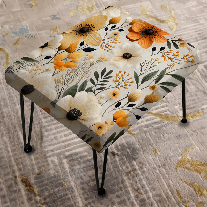 Earthy Tones Poppies Flowers - Floral Rectangle Ottoman