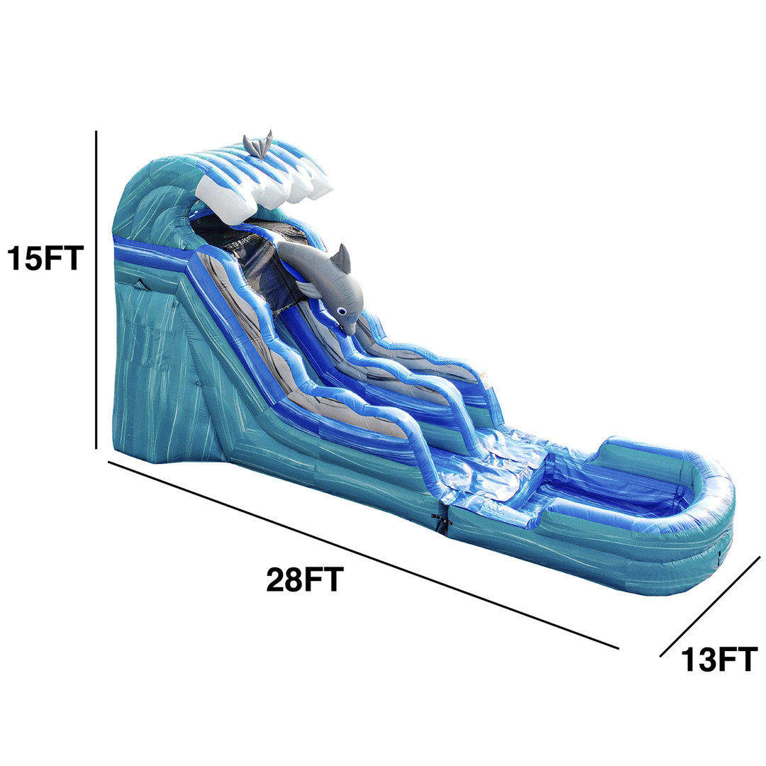 Jumporange 15’ Dolphin Water Slide Inflatable With Splash Pool JumpOrange