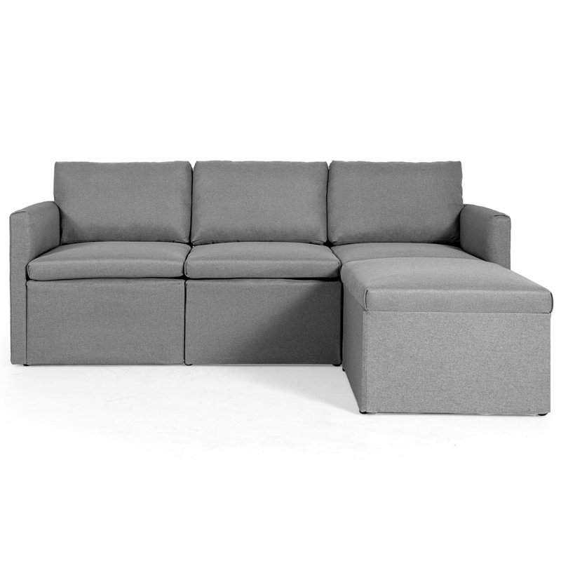 Upholstered L-Shaped Sectional Reversible, Dark Gray