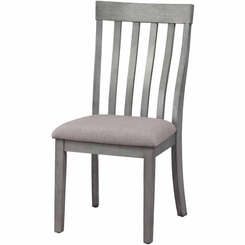 Chaise d'appoint à dossier incurvé vertical à lattes verticales avec siège rembourré en tissu, ensemble de 2, gris