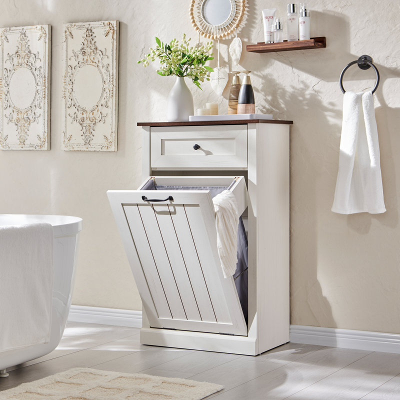 Armoire pour panier à linge inclinable avec tiroir Ahart, H 35,8 po x l 21,4 po x P 13 po, Naturel