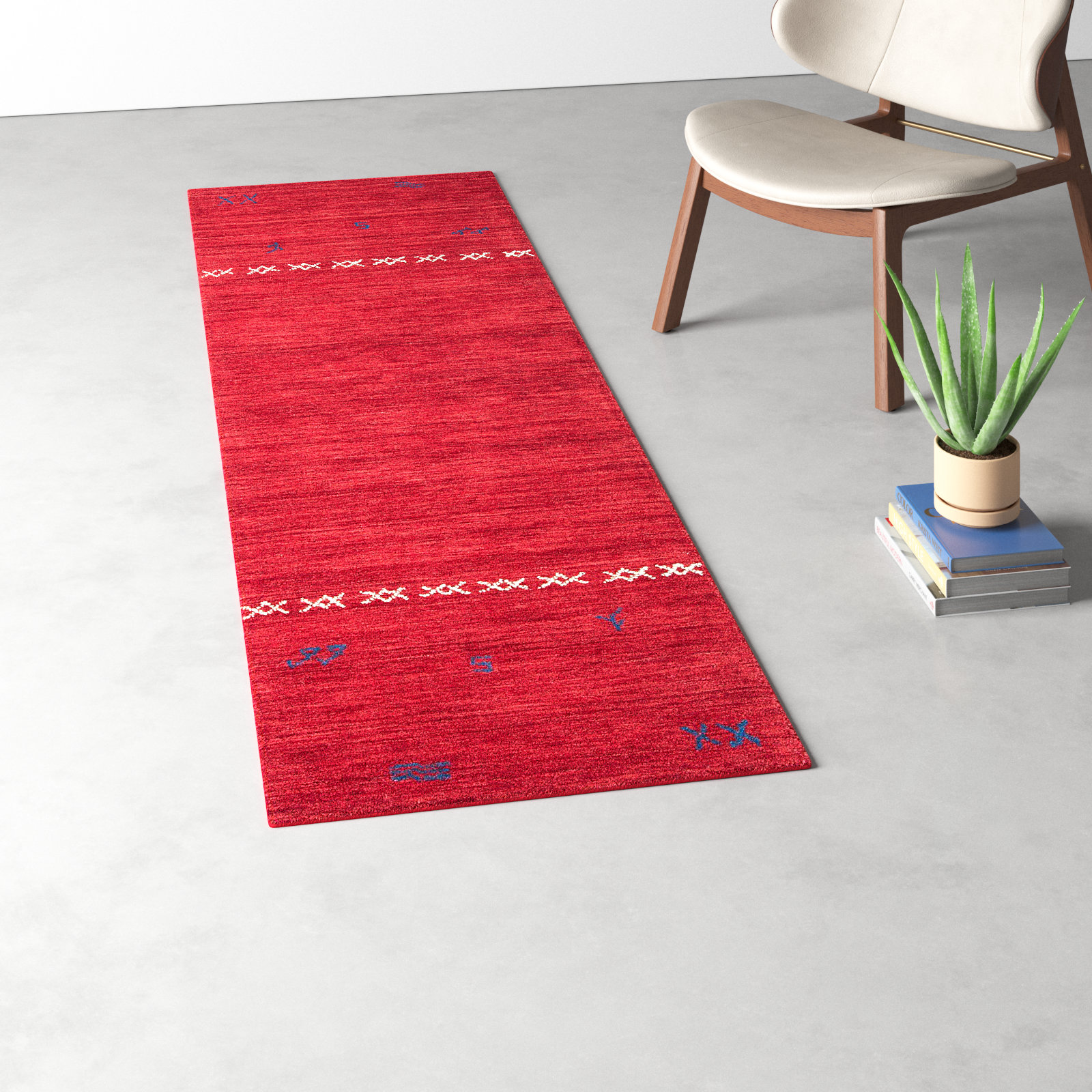 Santiago Handmade Wool Red Rug, Runner 2'3" X 10'