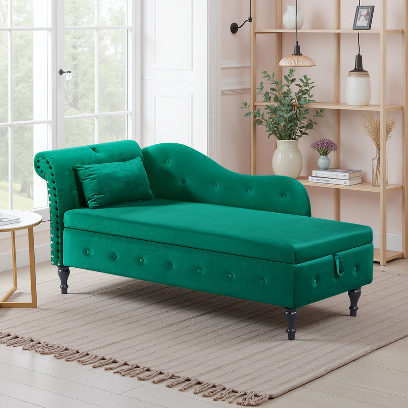 Banc de rangement en velours 2 en 1 avec coussin décoratif, Vert