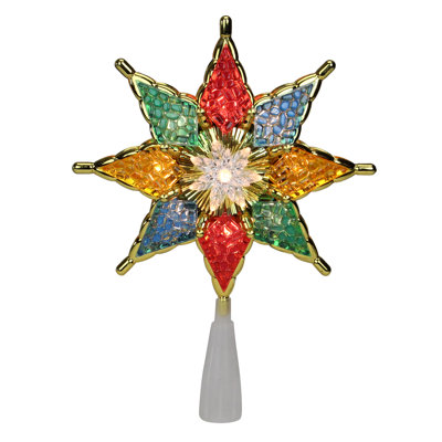 Décoration pour sommet de sapin en forme d'étoile à 8 pointes en cristal rouge et vert 8 "- lumières claires