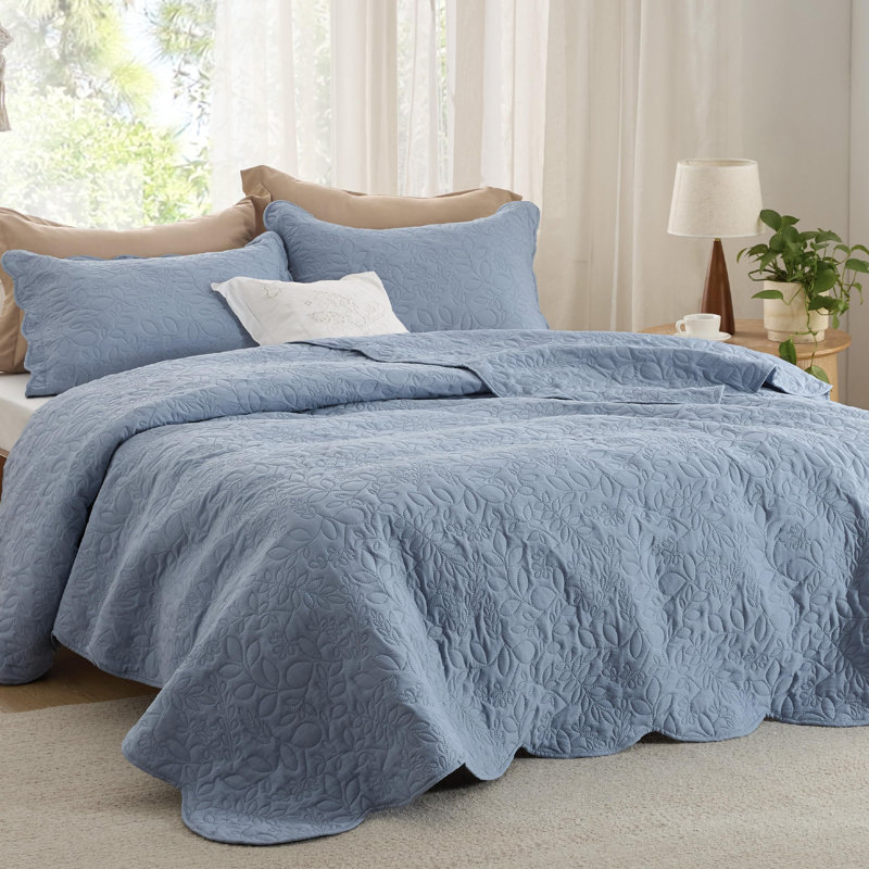 Ensemble de courtepointe prélavée Literie - Couvre-lit ultra doux, Courtepointe pour grand lit + 2 taies décoratives