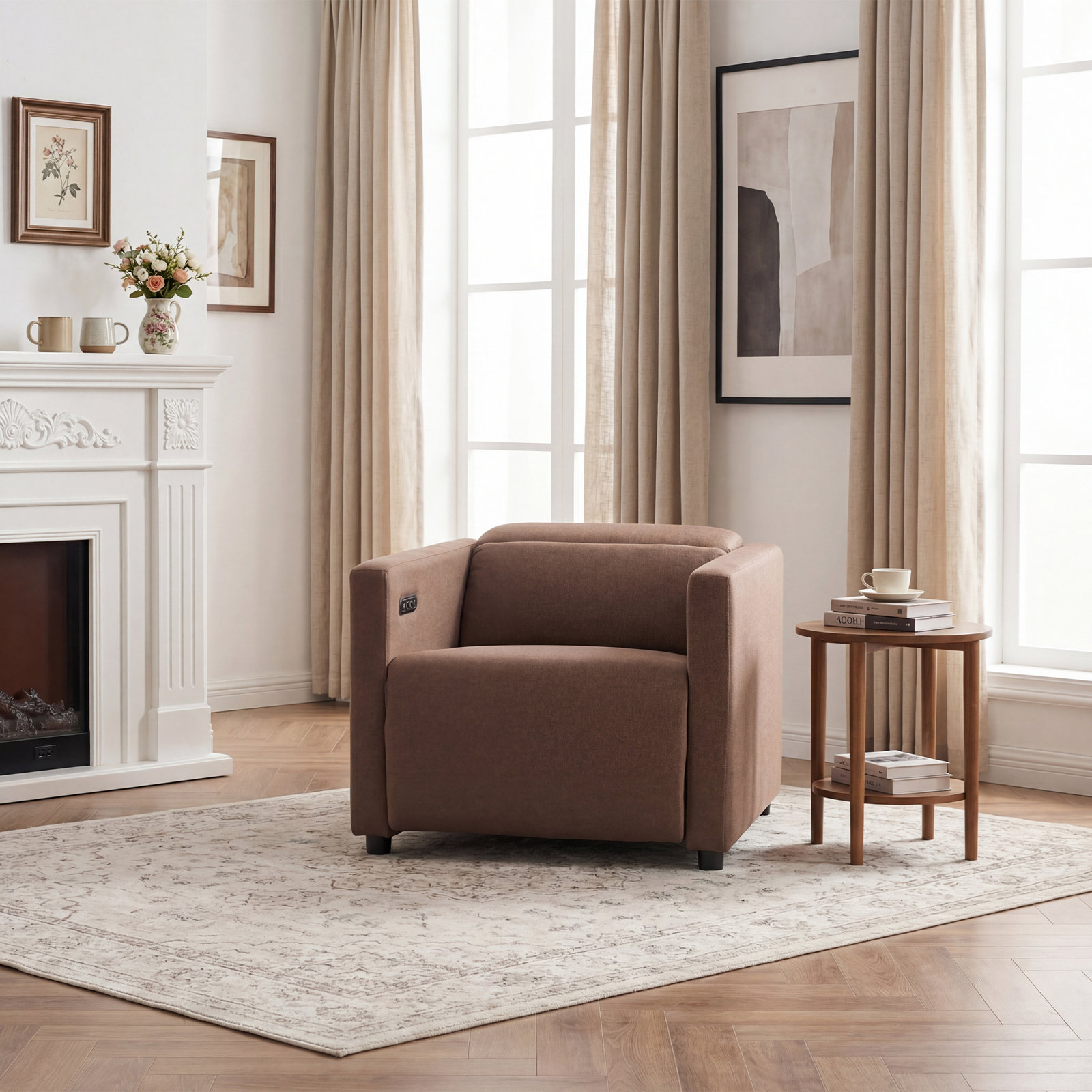 36" Power Recliner, Espresso Brown Mohair