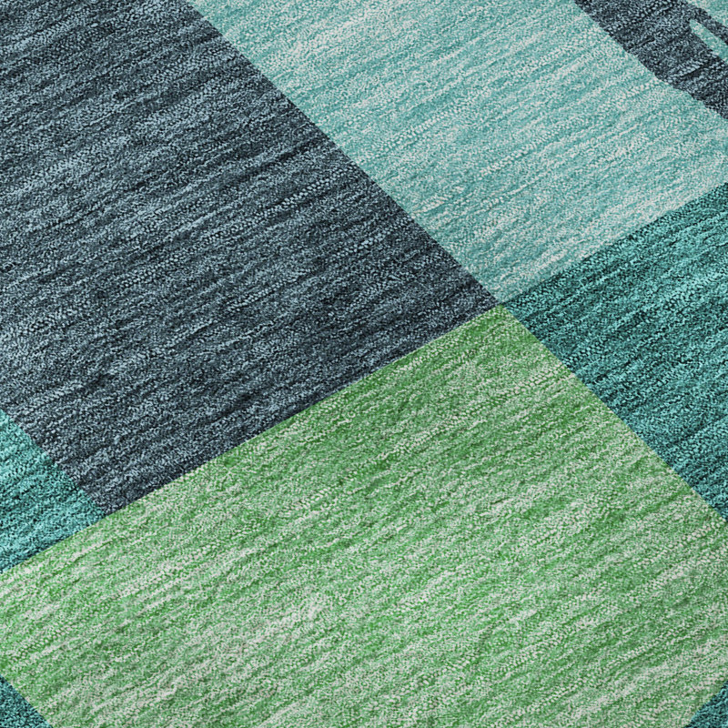 Tapis bleu sarcelle lavable à la machine de qualité supérieure Prisco, Rectangulaire 8 pi x 10 pi