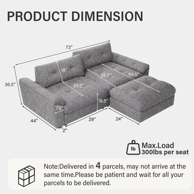 Canapé modulaire 73 po, Chenille gris pâle