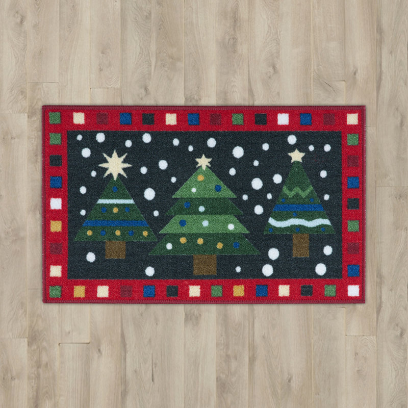 Tapis 3 arbres vert/rouge