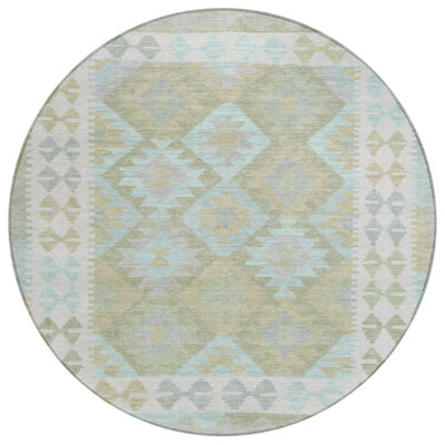 Machine Washable Indoor/Outdoor Xhevrie Sage Rug