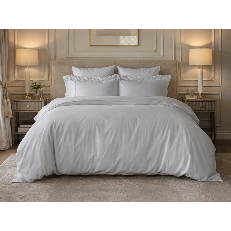 600TC 100% Egyptian Cotton Duvet Set Cotton Solid Colour Duvet Cover Set, Single, Platinum