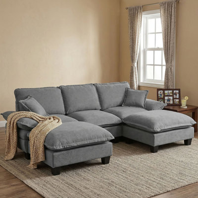 Modular Sectional Sofa, U-Shape With Sailboat Design, 2 Movable Ottomans & 2 Soft Pillows Included, Comfy Chenille