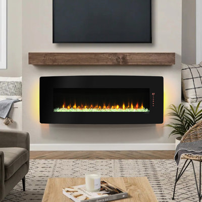 5.19 Inch Wide Curved Electric Fireplace - 1400W Heat Output, 8 Ember Bed Colors, Timer Function, Wall Mounted/Table Top Heating, Remote Control, 4 Backlight 2 Display Styles, /Ul