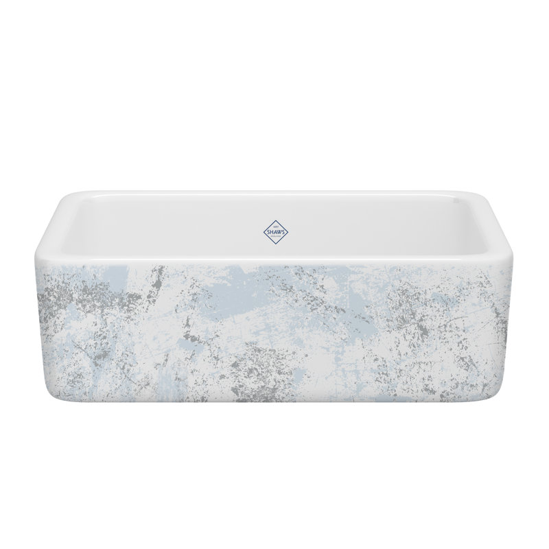 Lancaster 30" Single Bowl Farmhouse Apron Front Fireclay Kitchen Sink With Patina Design, Patina Blue/Silver