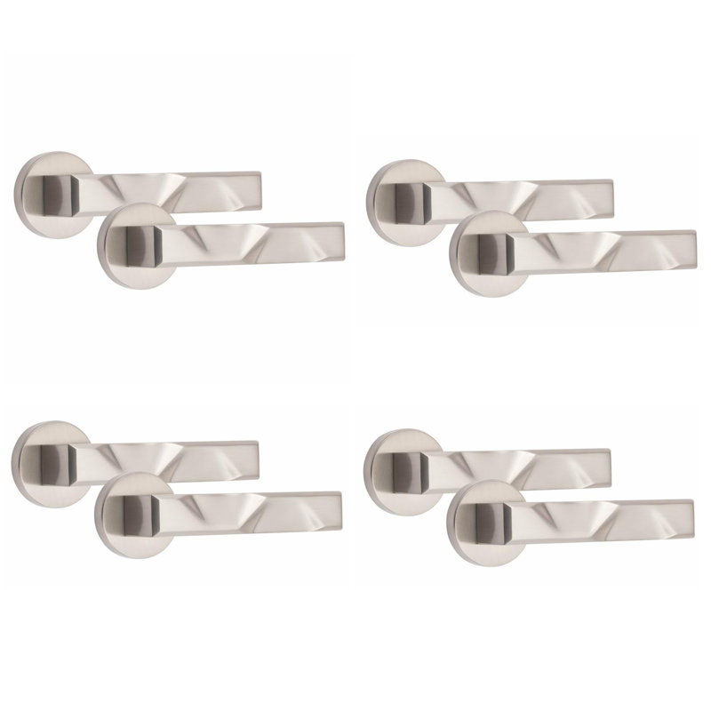 4 Pairs Modern Nova Design Premium Door Handles on Round Rose with 2.5" Latch and 1 Pair of Ball Bearing Hinges