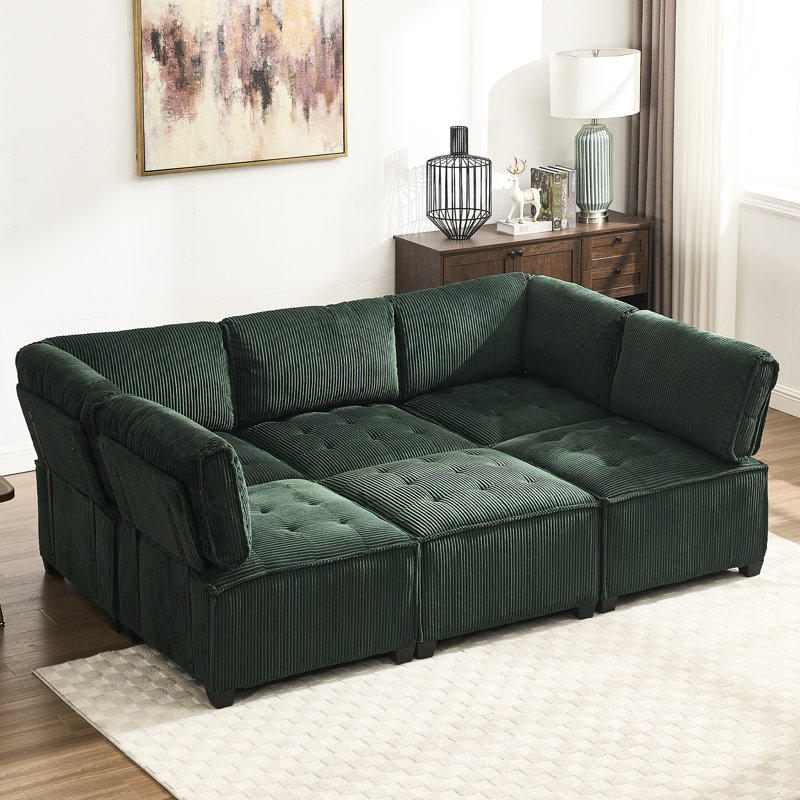 Canapé modulaire Cozy, méridienne réversible en forme de U, 6, modulaire chic et chaleureux, Emerald Corduroy