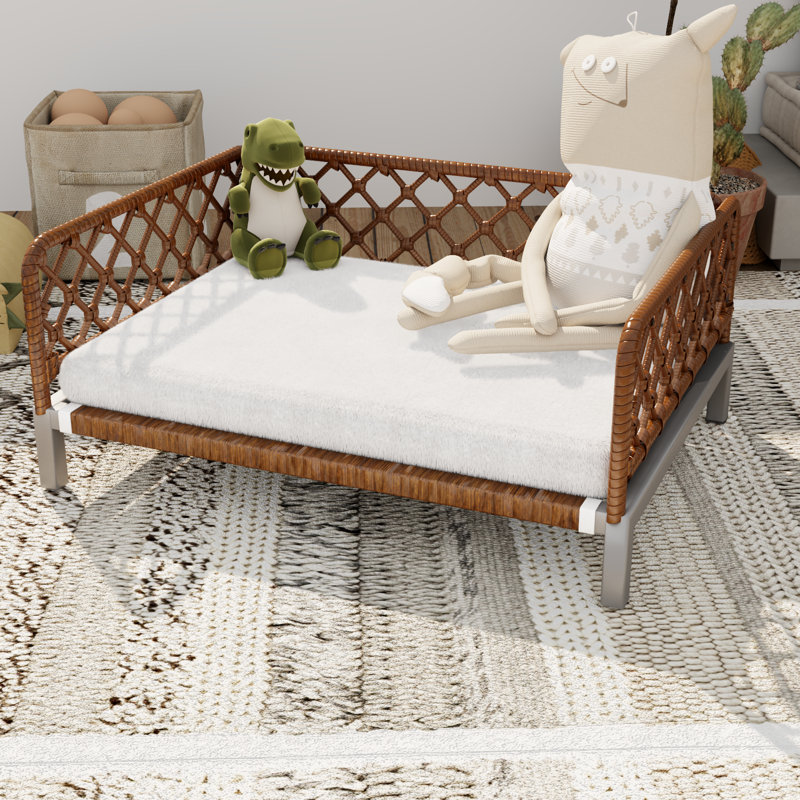 Canapé orthopédique pour chien, lits pour animaux surélevés avec matelas, brun foncé et blanc