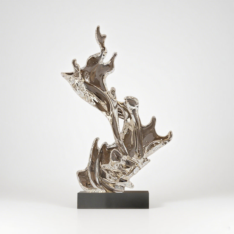 Transparent Wave Abstract Fiberglass Marble Base Sculpture Decoration Item, Clear