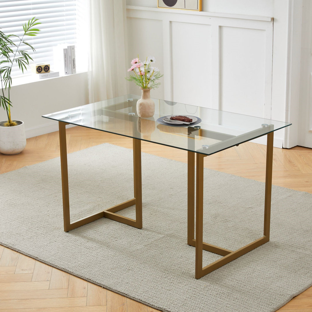 Chuhdary Glass Top Metal Base Dining Table Mercer41