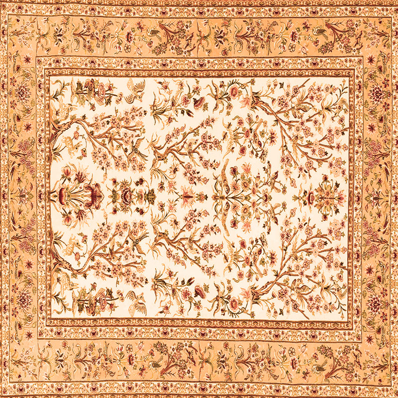 Tapis orange / ivoire en polyester tissé à la machine Emerzon, Carré 4 pi