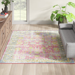 Haefner Floral Machine Made Power Loom Polypropylene Pink Indoor Area Rug