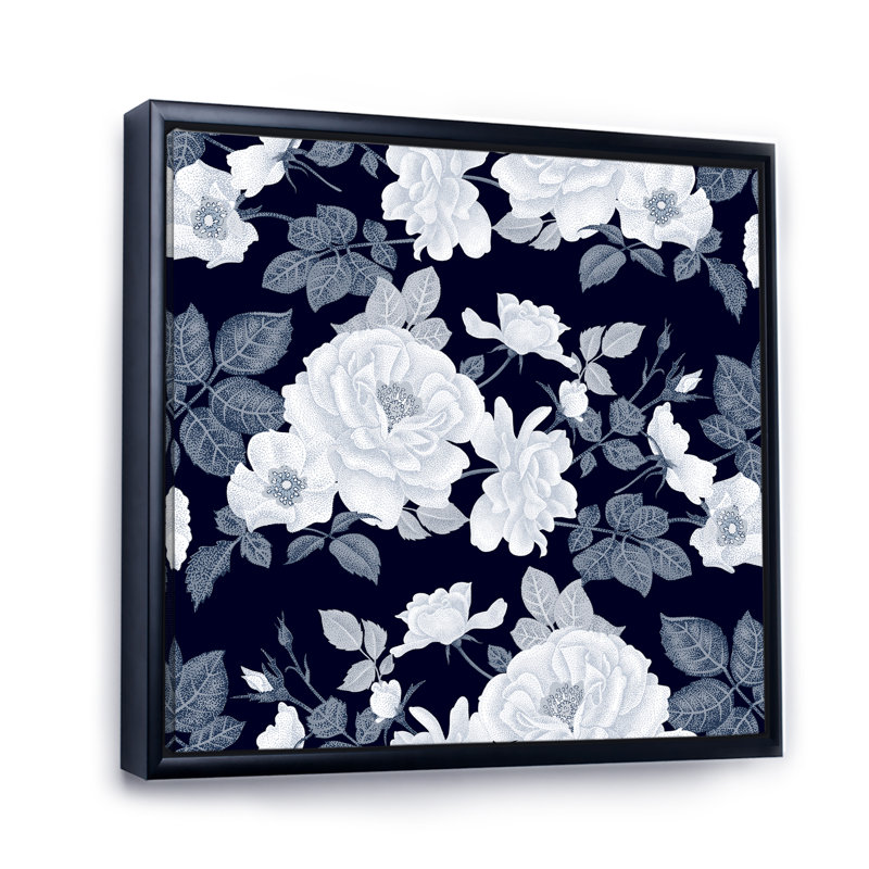 «White Roses In Shades Of Grey II», impression sur toile, H 17 po x l 17 po x P 1 po, Cadre noir