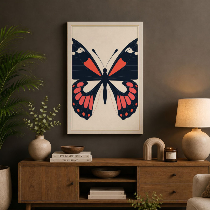 Butterfly Geometric - Wrapped Canvas, 36x24 - 91.4 x 61.0 cm, Teal Border