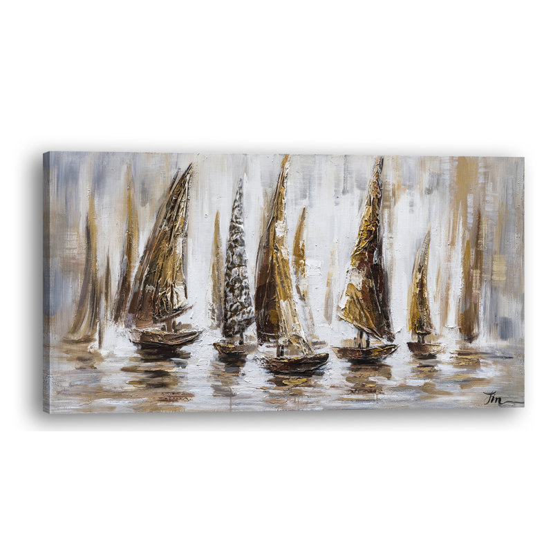 Voiliers dorés - reproduction d'art sur toile tendue