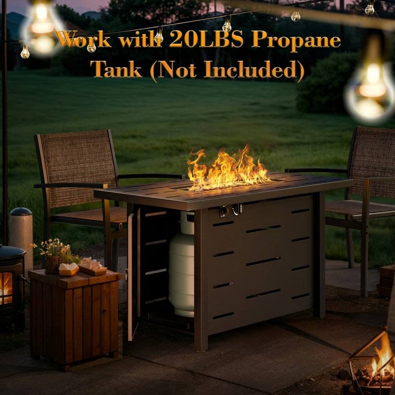 8-Piece Outdoor Rattan Patio Set with Fire Pit Table, Blue