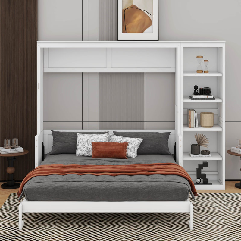 Grand lit escamotable avec bureau et bibliothèque, Blanc