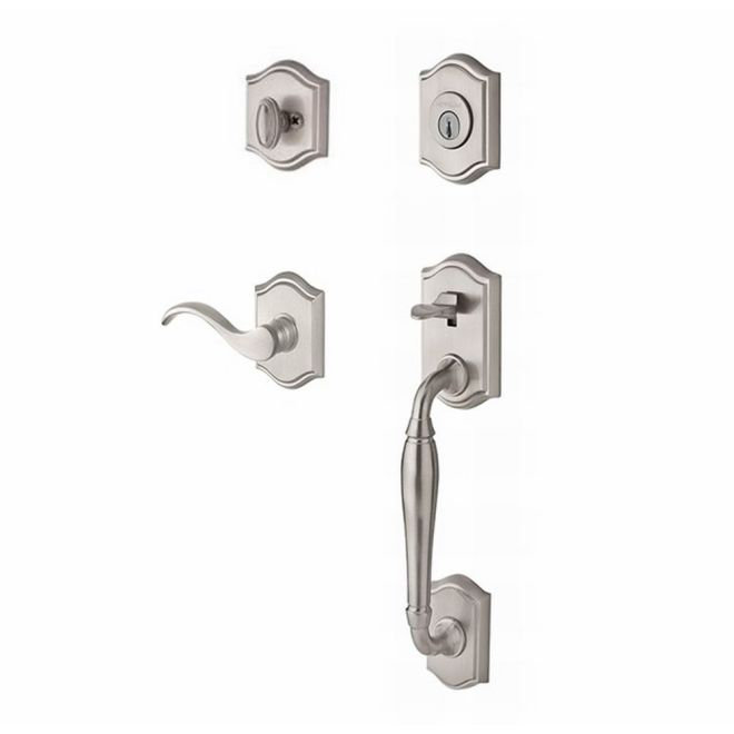 Westcliff Handleset with Deadbolt and Door Lever and Rosette, Left, Polished Brass