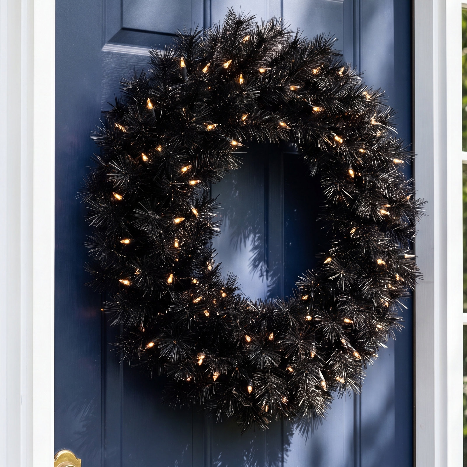 Frosted Pre-Lit Fir Halloween Wreath, 30" H x 30" W