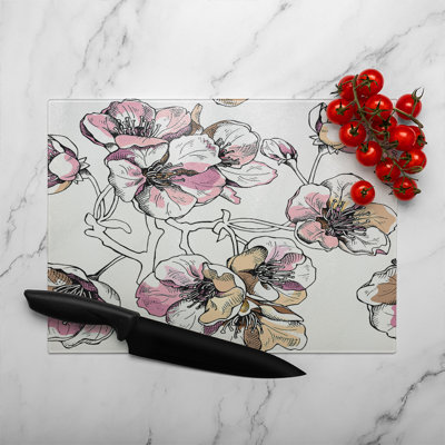 Flower Illustration Glass Chopping Board