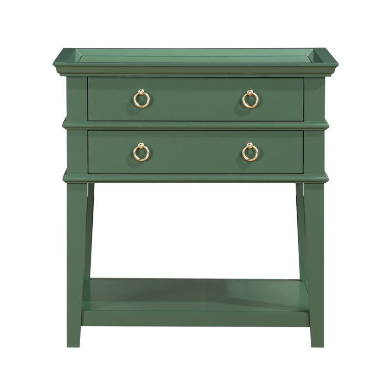 Table de chevet 2 tiroirs, Vert antique