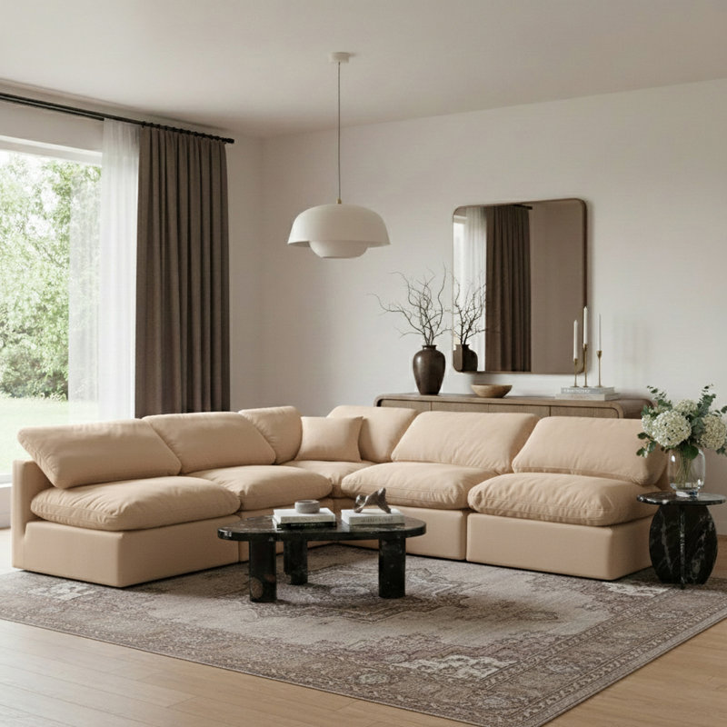 Ensemble modulaire de coin en velours 5 pièces Itala, Velours beige