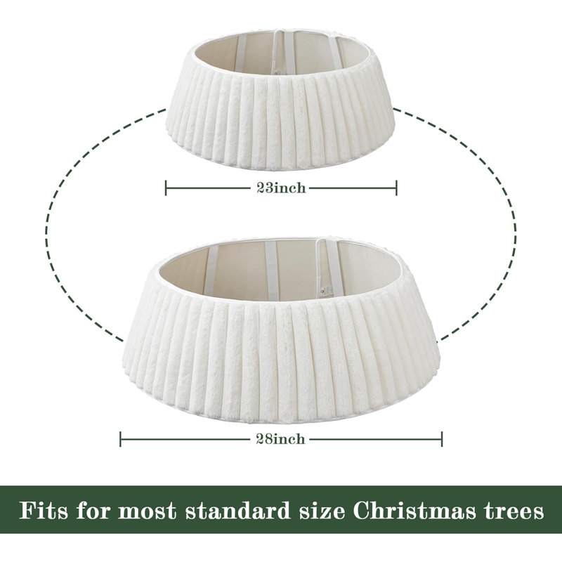 Bunny Chorus Christmas Tree Collar, Rustic White Luxury Plush Faux Fur Tree Collar with Stripe Textured Pattern, Soft Fluffy Xmas Tree Ring Boho Tree Skirt for Holiday Decorations Indoor Home Decor