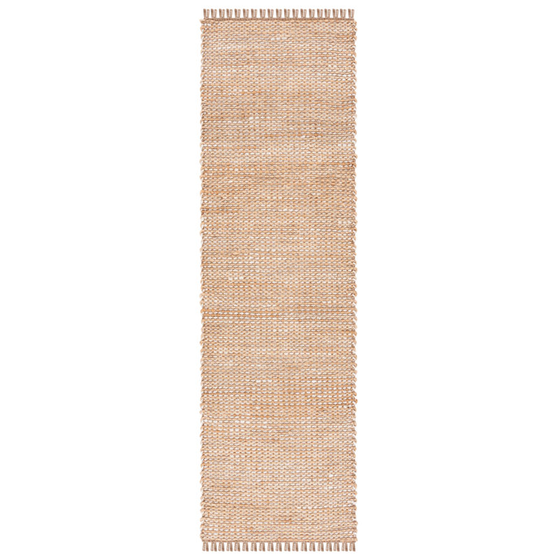 Tapis de couleur unie en jute tissé à plat à la main Kiane en ivoire / brun, Tapis de couloir 2 pi 3 po x 8 pi