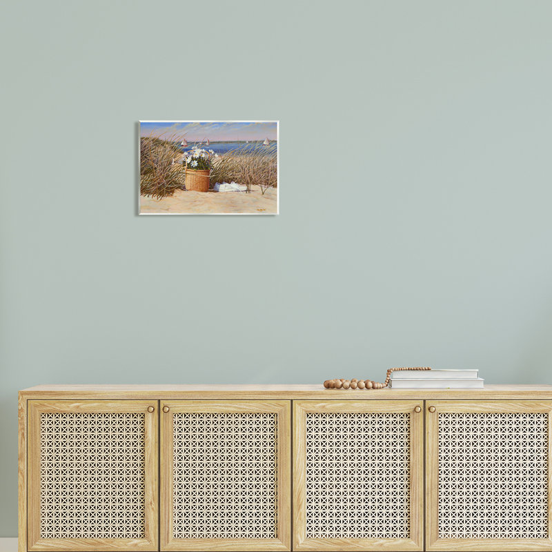 Coastal Flower Blossom Basket Beach Grass Art Print on MDF