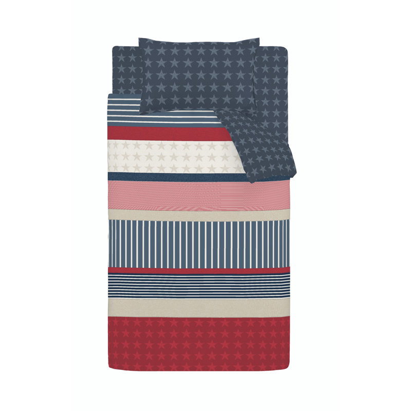 Stars and Stripes Reversible Duvet Cover Set with Pillowcases, Single Duvet Cover + 1 Standard Pillowcase