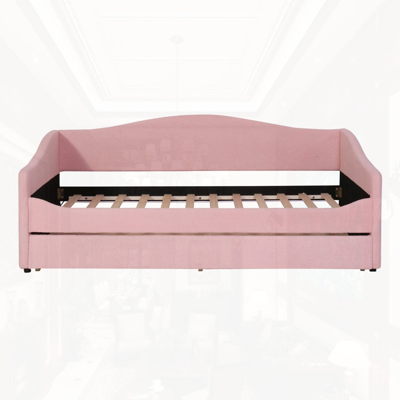 Teddy Fleece Upholstered Daybed With Light And Trundle, Pink
