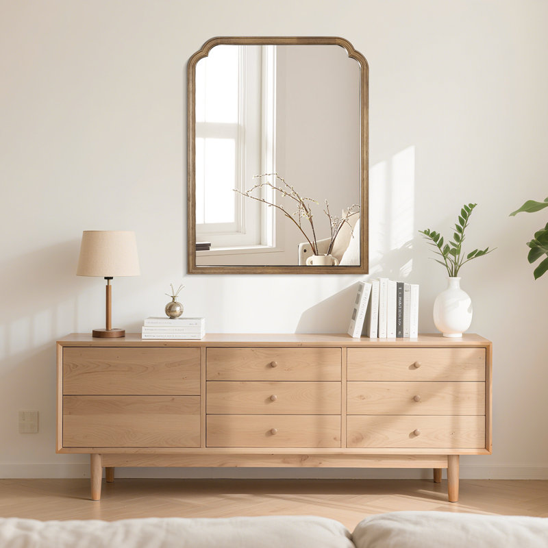 Miroir mural Ancalin, Bois d'hévéa miel foncé, 40 po x 28 po