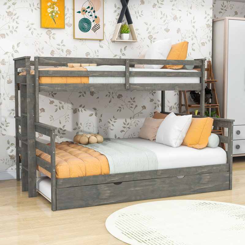 Lit simple superposé au-dessus de grand lit simple avec lit gigogne simple, Gris