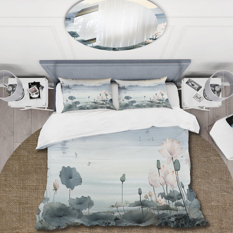 Ensemble de housse de couette Asian Art Ink Lake I - People - Microfibre de polyester