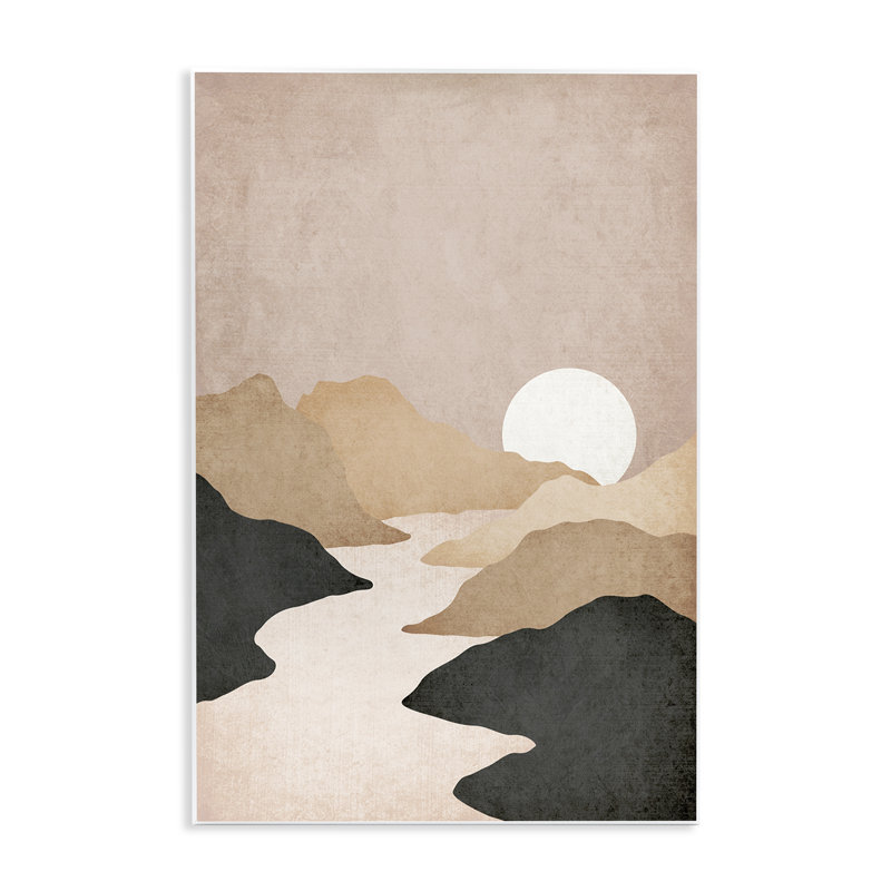 «Beige Mountains with Stream», art mural sur bois par JJ Design House LLC, H 19 po x l 13 po