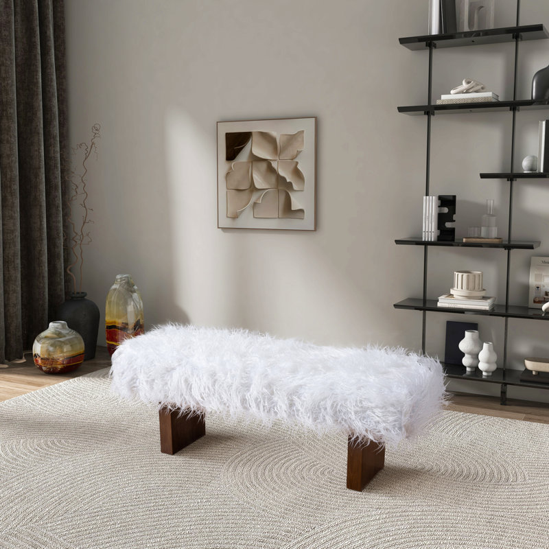 Banc en fourrure kaki blanche