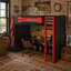 Lit mezzanine simple en bois avec bureau, tablettes multiples et lumière RVB, rouge